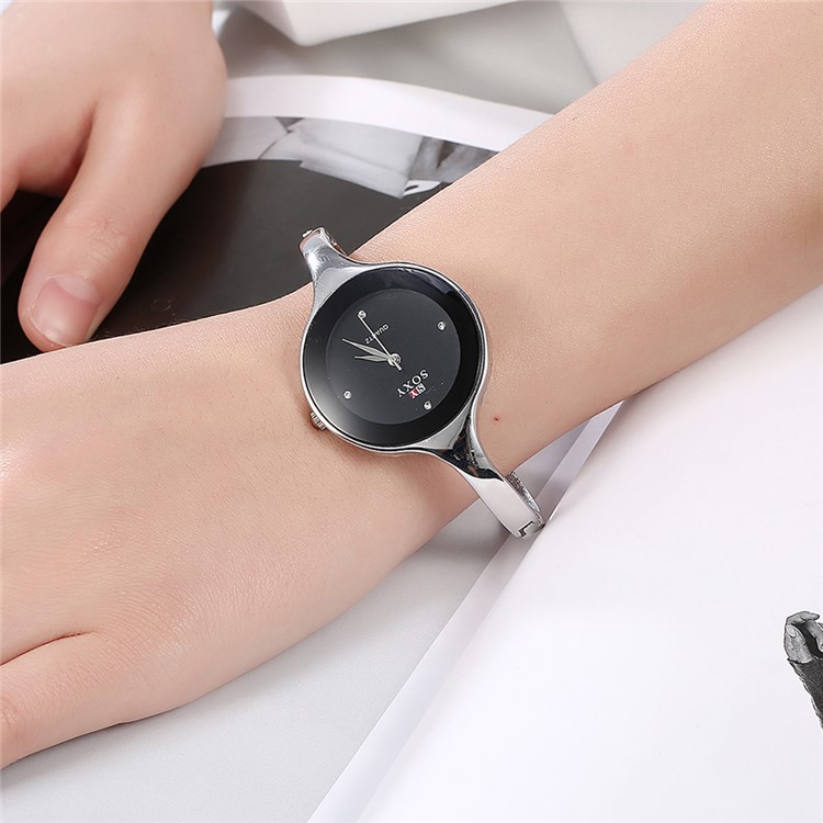 Women Alloy Band Round Shape Quartz Wrist Watch - Black-3