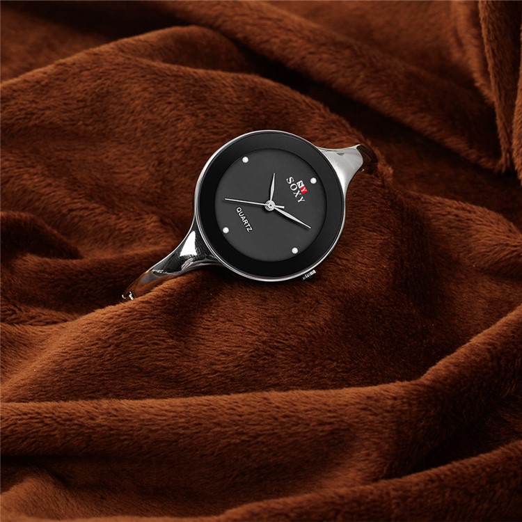 Women Alloy Band Round Shape Quartz Wrist Watch - Black-5