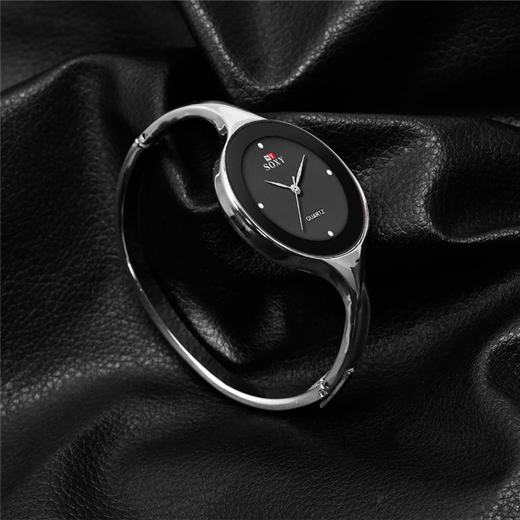 Women Alloy Band Round Shape Quartz Wrist Watch - Black-6