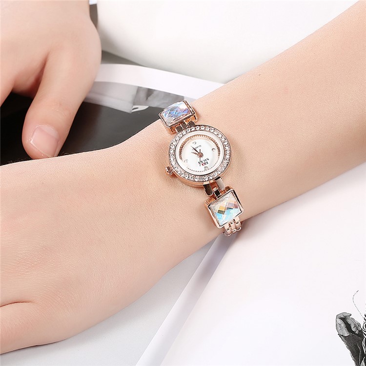 Trendy Rhinestones Alloy Quartz Chain Wrist Watch (WH0097-Z) for Women - Rose Gold-3