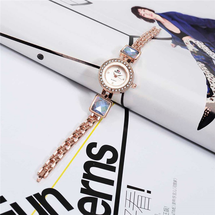 Trendy Rhinestones Alloy Quartz Chain Wrist Watch (WH0097-Z) for Women - Rose Gold-4
