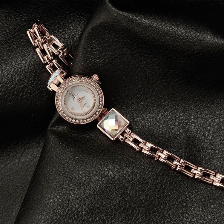 Trendy Rhinestones Alloy Quartz Chain Wrist Watch (WH0097-Z) for Women - Rose Gold-5