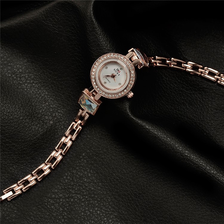 Trendy Rhinestones Alloy Quartz Chain Wrist Watch (WH0097-Z) for Women - Rose Gold-6