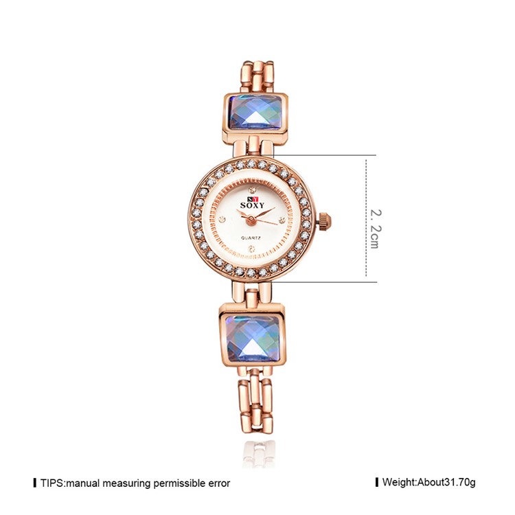 Trendy Rhinestones Alloy Quartz Chain Wrist Watch (WH0097-Z) for Women - Rose Gold-7