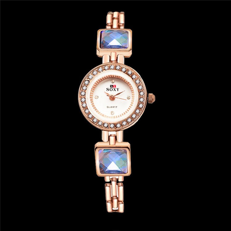 Trendy Rhinestones Alloy Quartz Chain Wrist Watch (WH0097-Z) for Women - Rose Gold-8