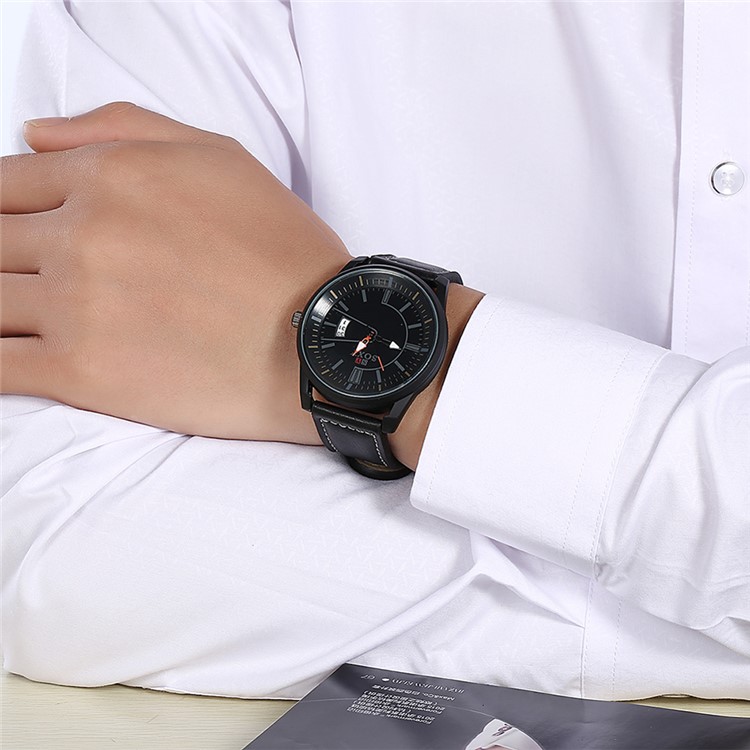 Alloy Quartz Leather Band Sport Men Wrist Watch with Calendar (WH0100-A) - Black-3