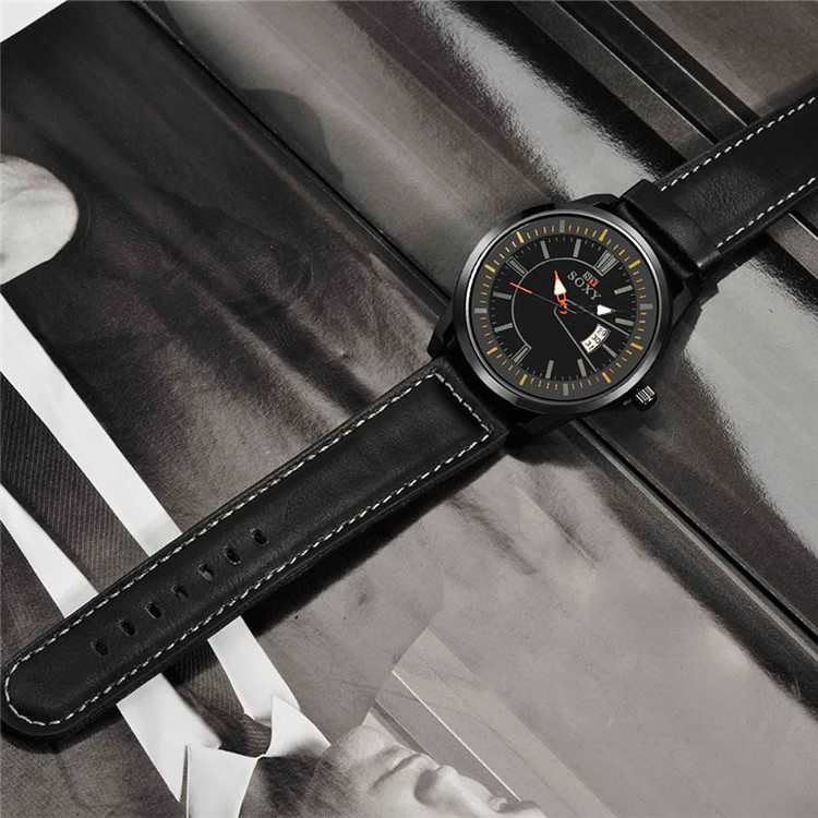 Alloy Quartz Leather Band Sport Men Wrist Watch with Calendar (WH0100-A) - Black-4