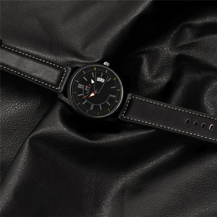 Alloy Quartz Leather Band Sport Men Wrist Watch with Calendar (WH0100-A) - Black-5