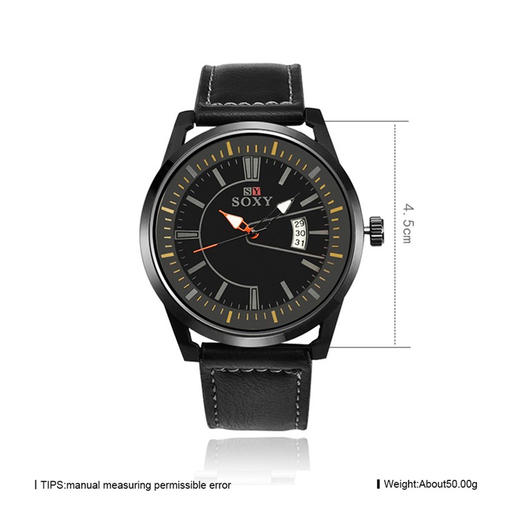 Alloy Quartz Leather Band Sport Men Wrist Watch with Calendar (WH0100-A) - Black-7