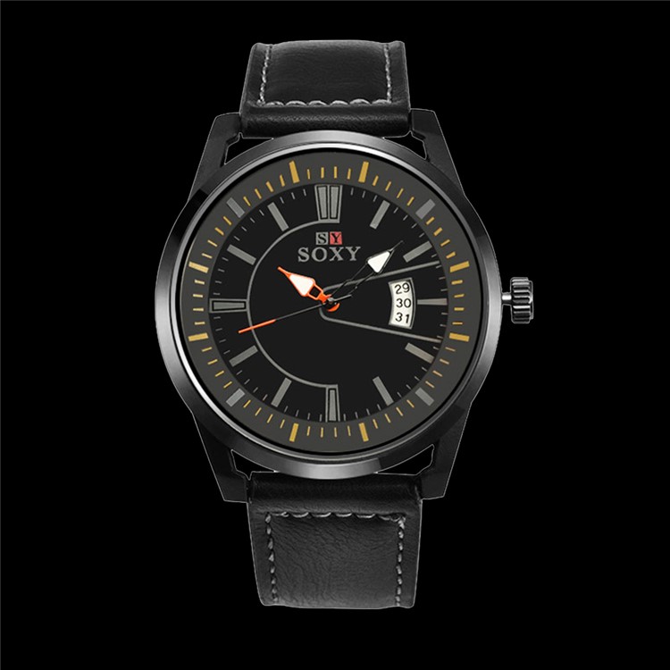 Alloy Quartz Leather Band Sport Men Wrist Watch with Calendar (WH0100-A) - Black-8