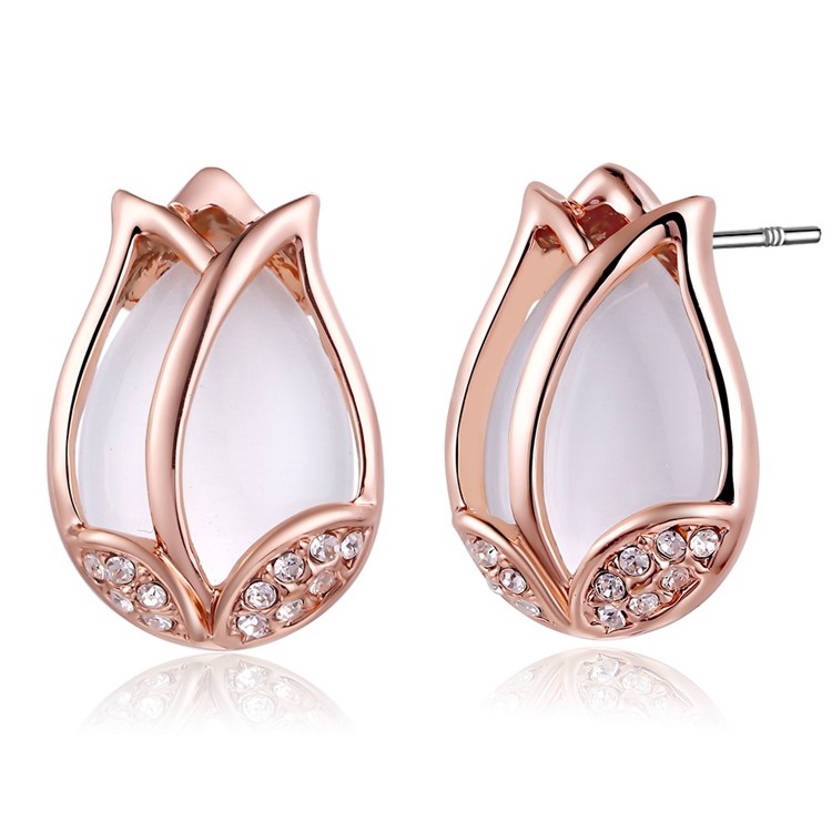 Lkn18krgpe1112 Fashion Jewelry Tulip Shape Rose Gold Plated Semi Lkn18krgpe1112 Fashion Jewelry Tulip Shape Rose Gold Plated Semi Precious Stone Decor Nice Earrings Tvc Mall