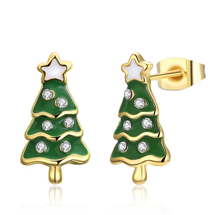 GPE1610 Ladies Girls Green Christmas Tree Zircon Ear Studs Earrings Online GPE1610 Ladies Girls Green Christmas Tree Zircon Ear Studs Earrings Online