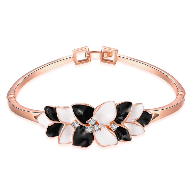 Black Rose Gold Bangle with Real Flowers