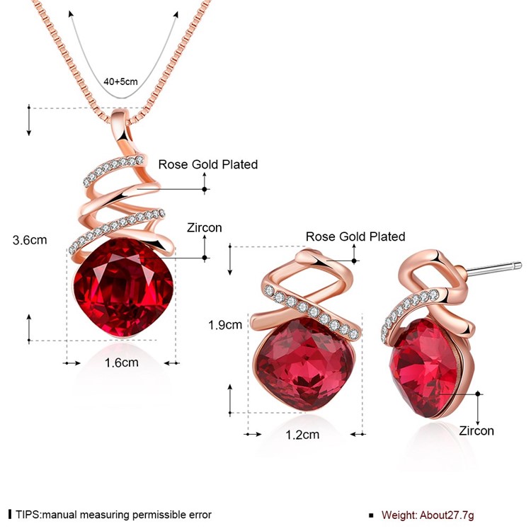 Lkn18krgps557 Plated Zircon Necklace Earrings Fashion Jewelry Set Lkn18krgps557 Plated Zircon Necklace Earrings Fashion Jewelry Set Red 1