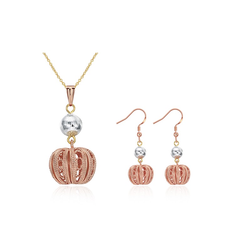 Kzcs144 Pumpkin Pattern Plated Necklace Earrings Set Jewelry Kzcs144 Pumpkin Pattern Plated Necklace Earrings Set Jewelry Rose Gold 1