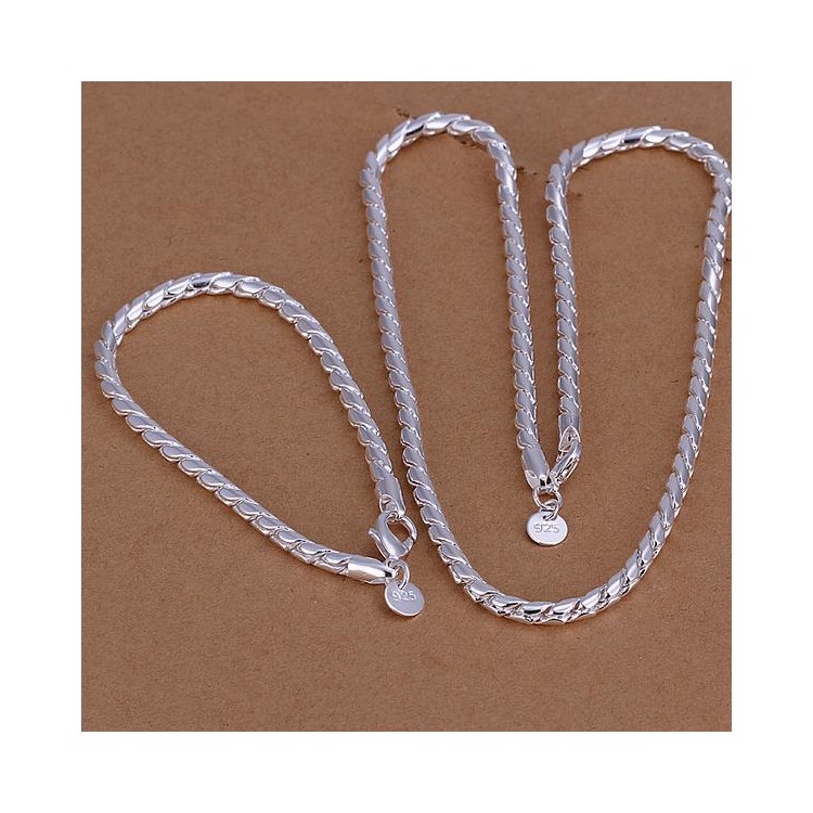 Lknspcs068 Silver Plated Twisted Chain Necklace Bracelet Simple Lknspcs068 Silver Plated Twisted Chain Necklace Bracelet Simple Jewelry Set For Men Tvc Mall