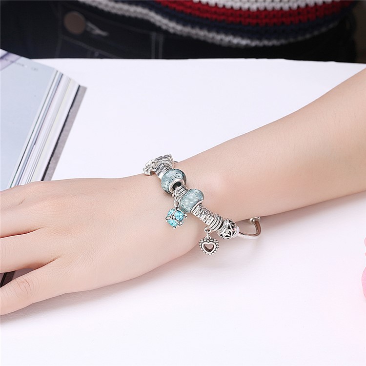 GSH163 Pretty Pendant Decor Chic Beads Decor Open Ball Beads Ends Cuff Bangle Bracelet - Baby Blue-12