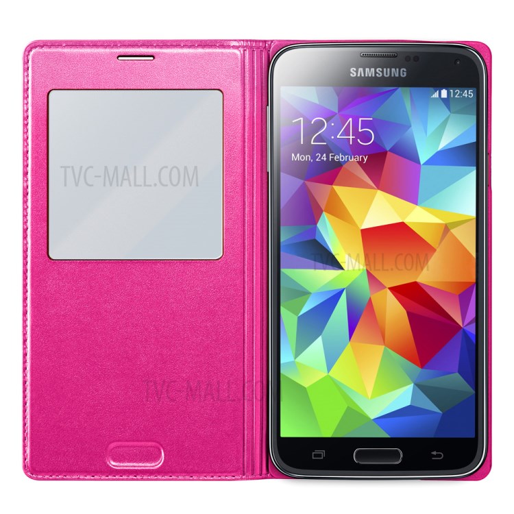 Rose Window View Smart Leather Flip Battery Door Cover Housing for Samsung Galaxy S5 G900-3