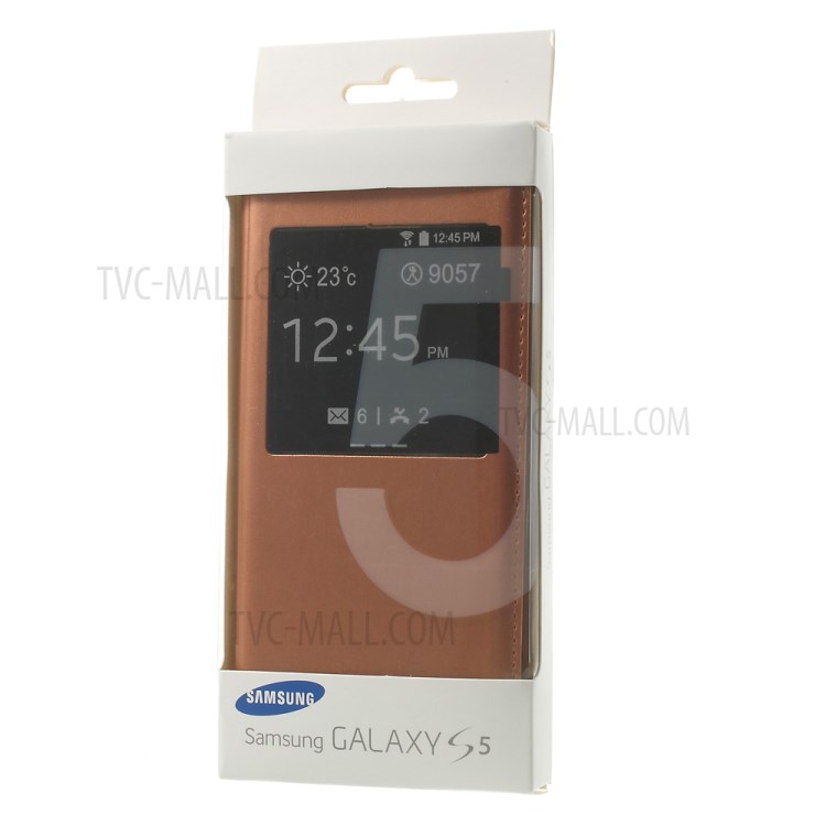 Rose Gold Window View Smart Leather Flip Battery Back Cover for Samsung Galaxy S5 G900-12