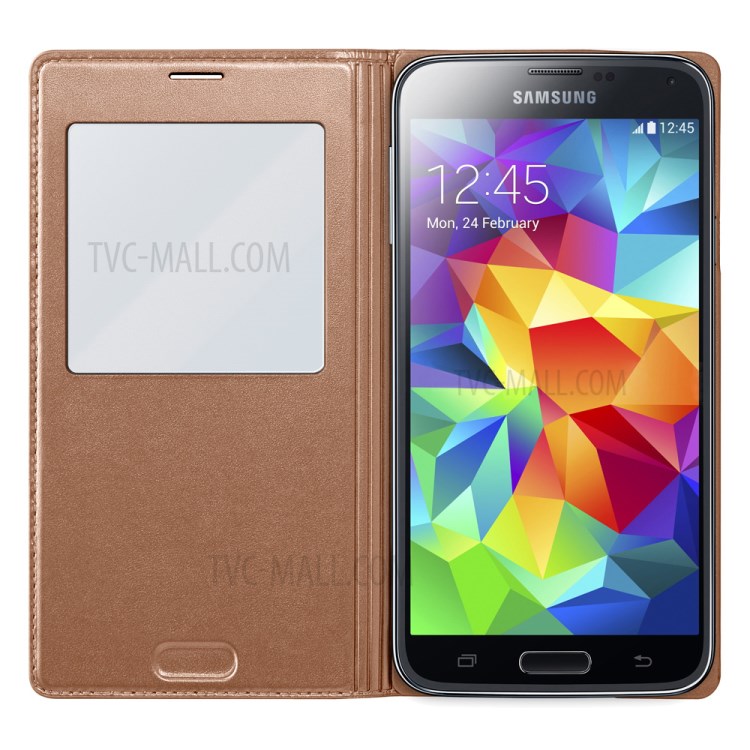 Rose Gold Window View Smart Leather Flip Battery Back Cover for Samsung Galaxy S5 G900-3