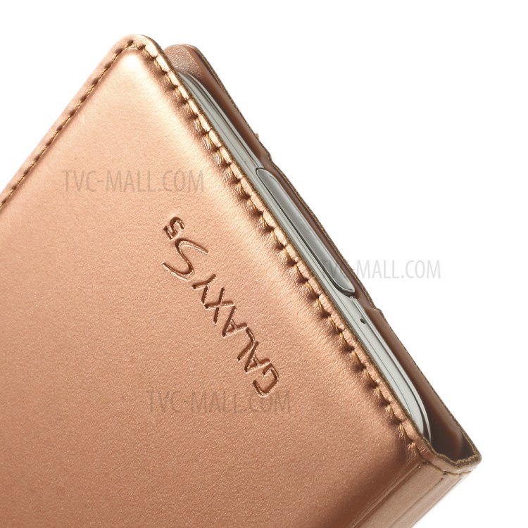 Rose Gold Window View Smart Leather Flip Battery Back Cover for Samsung Galaxy S5 G900-7
