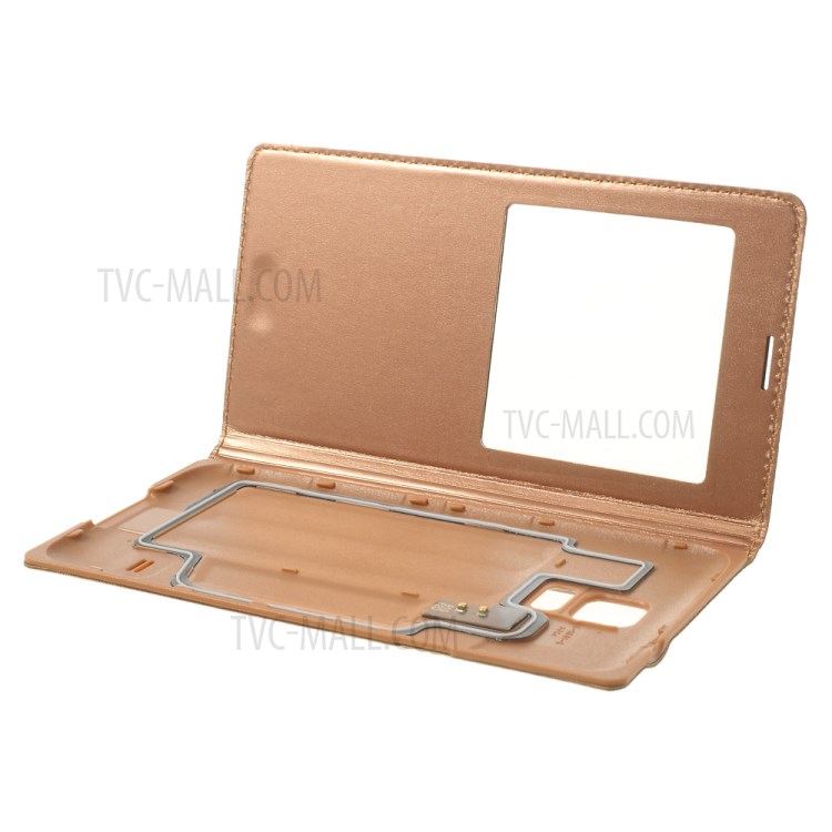 Rose Gold Window View Smart Leather Flip Battery Back Cover for Samsung Galaxy S5 G900-8