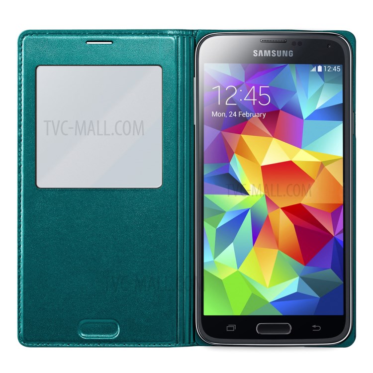 Green Window View Flip Leather Smart Battery Back Cover for Samsung Galaxy S5 G900-3