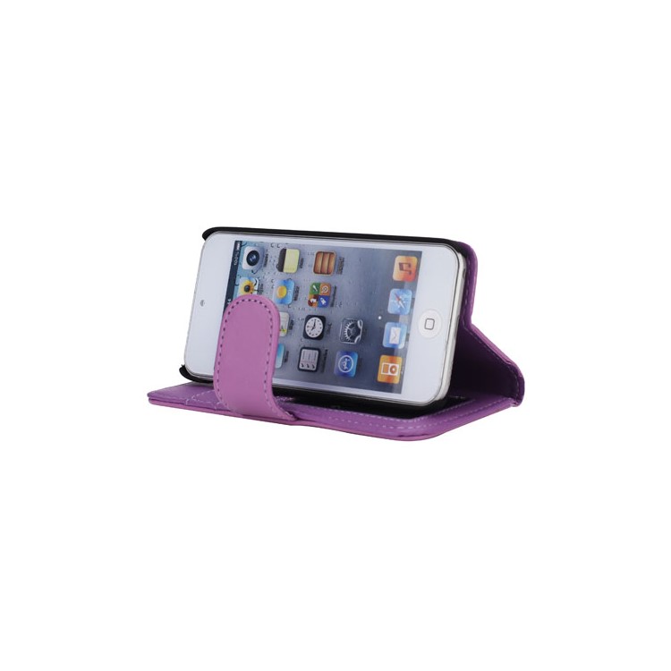 New Folio Stand Leather Case Flip Card Wallet Cover for iPod Touch 5 - Purple-3
