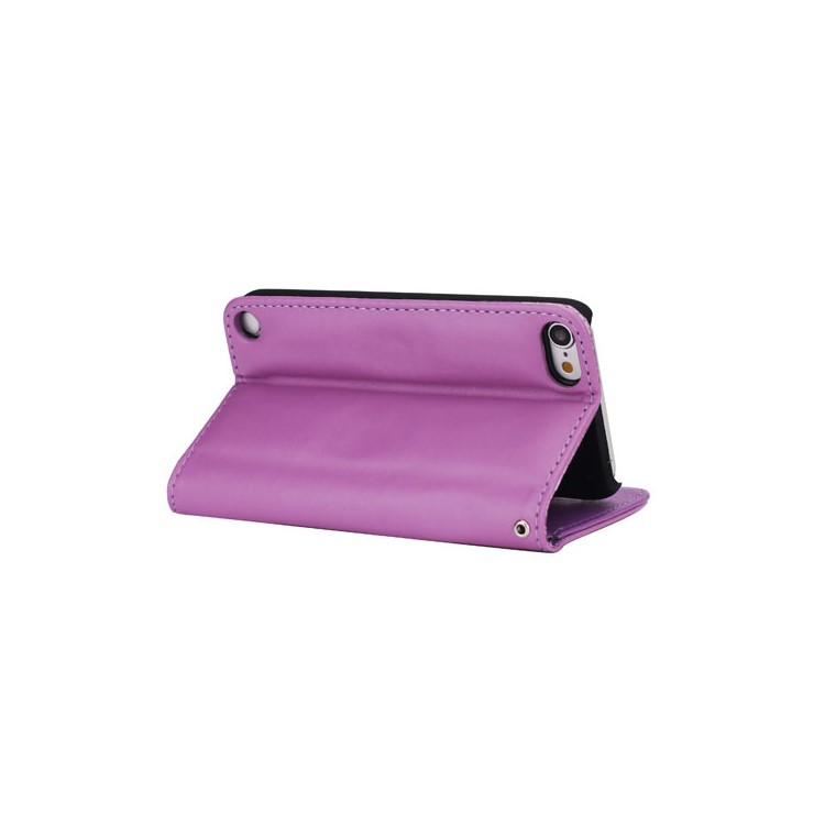 New Folio Stand Leather Case Flip Card Wallet Cover for iPod Touch 5 - Purple-4
