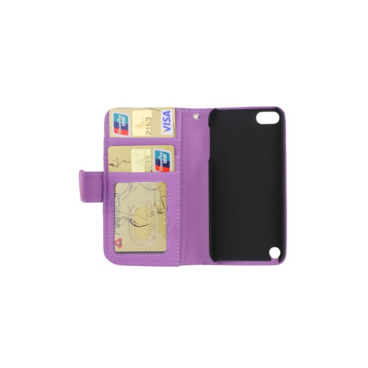 New Folio Stand Leather Case Flip Card Wallet Cover for iPod Touch 5 - Purple-5