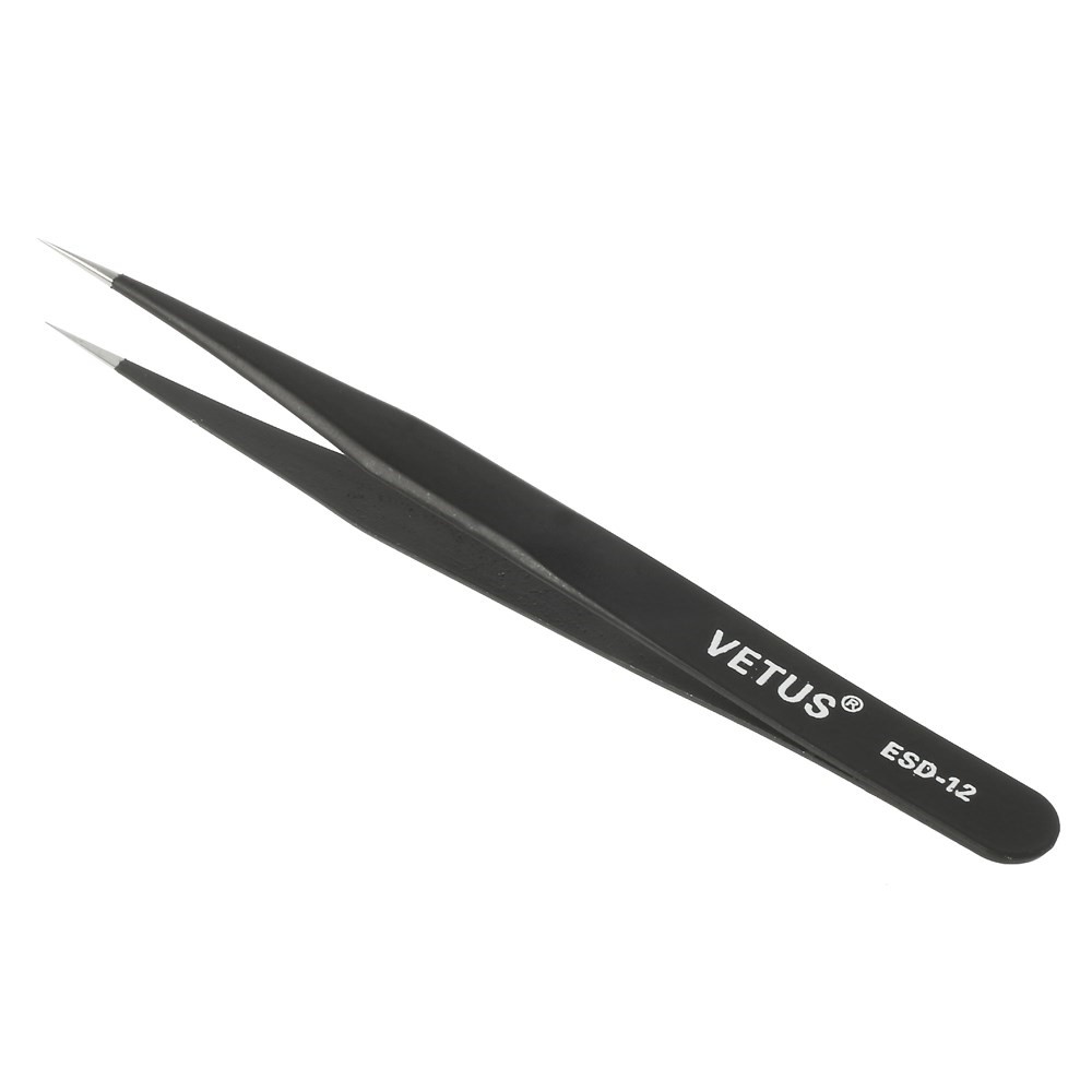 VETUS ESD-12 Anti-Static Stainless Steel Fine Tip Straight Tweezer Repair Tool, Length: 135mm-1