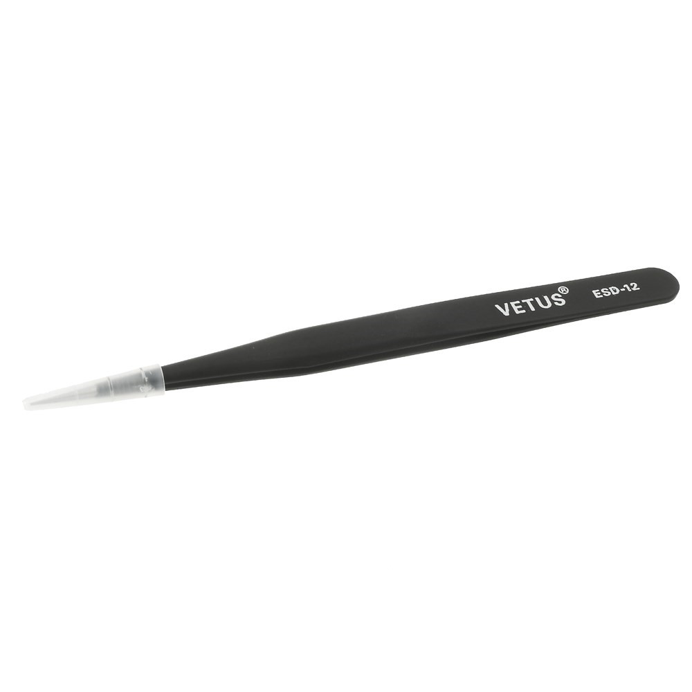 VETUS ESD-12 Anti-Static Stainless Steel Fine Tip Straight Tweezer Repair Tool, Length: 135mm-2