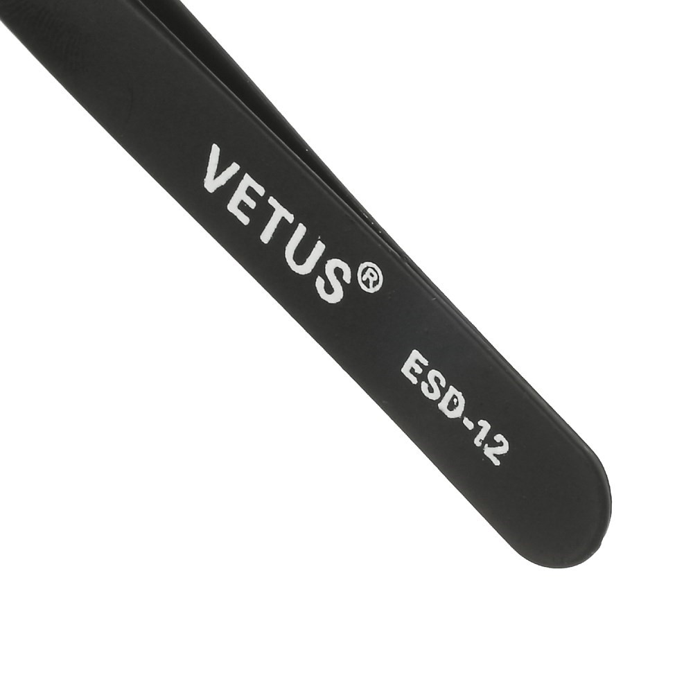 VETUS ESD-12 Anti-Static Stainless Steel Fine Tip Straight Tweezer Repair Tool, Length: 135mm-4