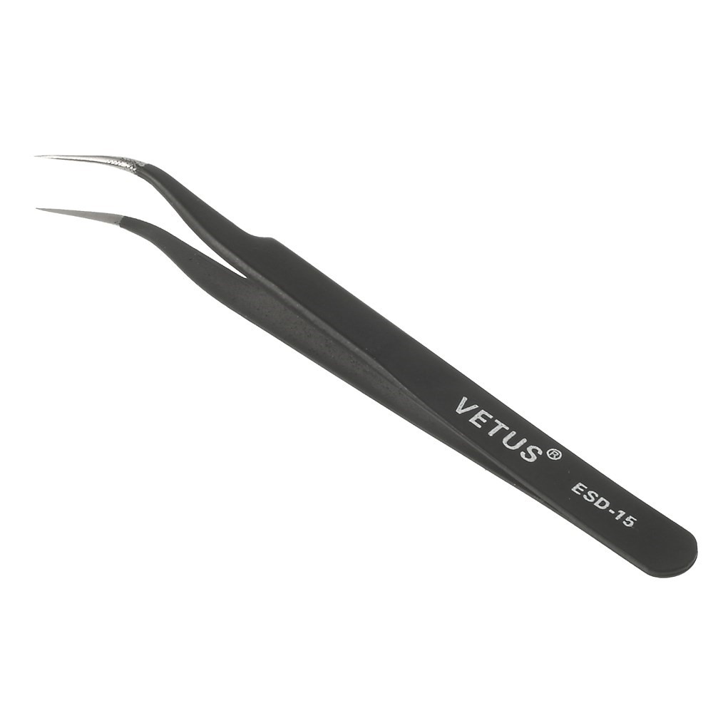 VETUS ESD-15 Anti-Static Stainless Steel Fine Tip Curved Tweezer Maintenance Tool, Length: 120mm-1