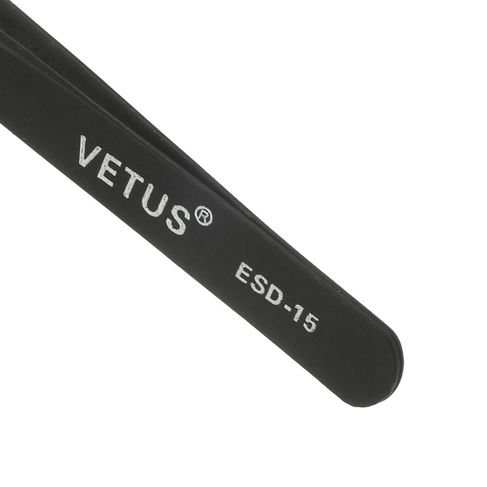 VETUS ESD-15 Anti-Static Stainless Steel Fine Tip Curved Tweezer Maintenance Tool, Length: 120mm