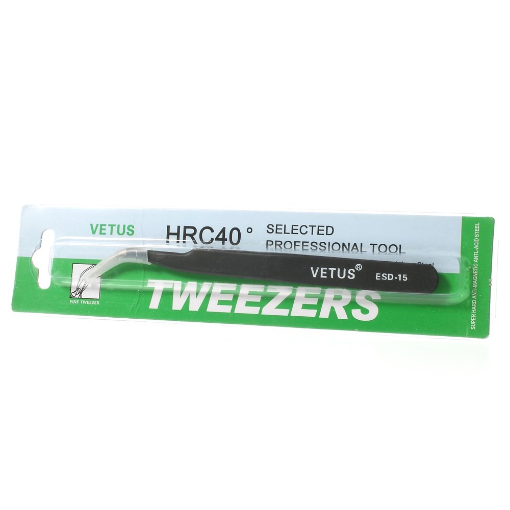 VETUS ESD-15 Anti-Static Stainless Steel Fine Tip Curved Tweezer Maintenance Tool, Length: 120mm-6