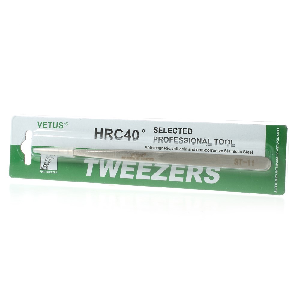 VETUS ST-11 High Precision Stainless Steel Fine Tip Straight Tweezer Repair Tool, Length: 140mm-6