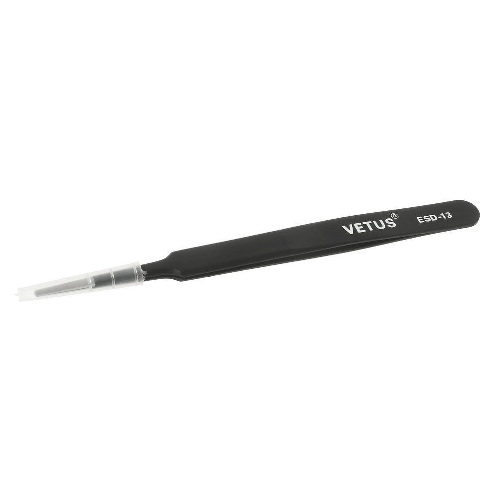 VETUS ESD-13 Anti-Static Stainless Steel Flat and Round Tweezer Repair Tool, Length: 120mm-2