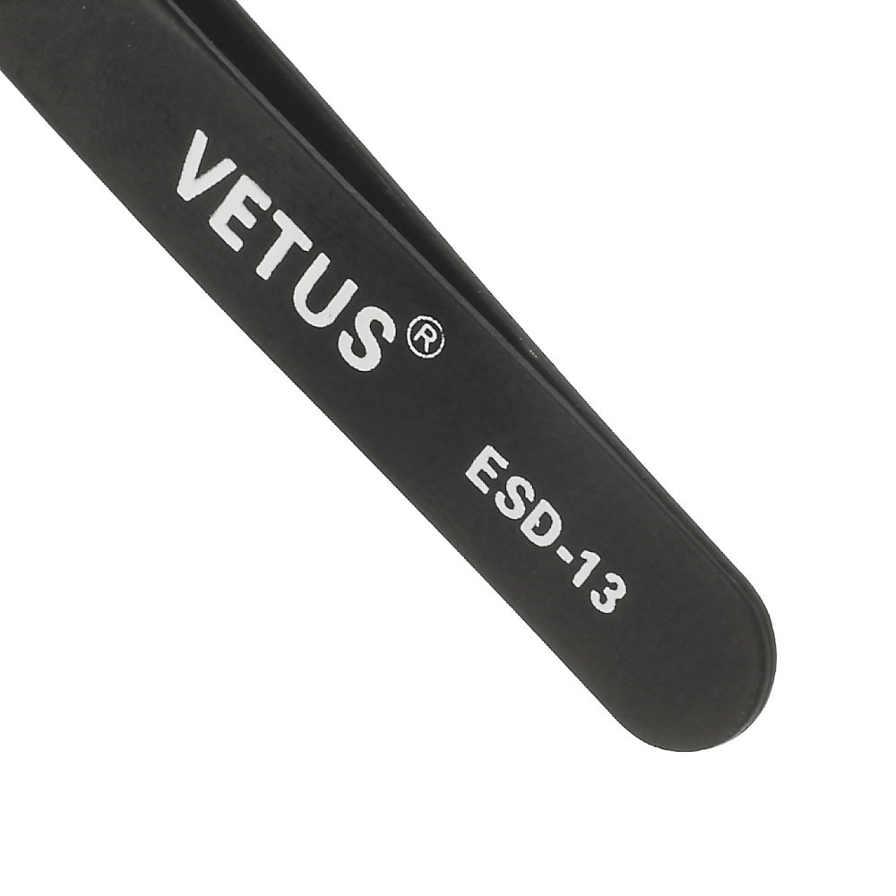 VETUS ESD-13 Anti-Static Stainless Steel Flat and Round Tweezer Repair Tool, Length: 120mm-4