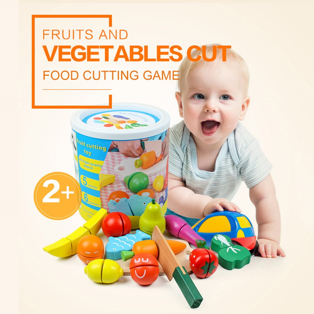 Wholesale Wooden Kitchen Toys Cutting Fruits Vegetables Pretend Play