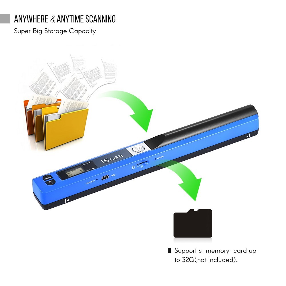 Shop Handheld Wireless Wand Scanner JPG PDF Format / LCD Display - Blue