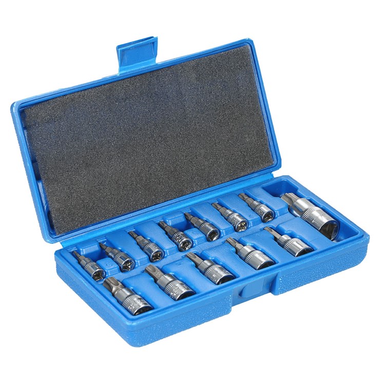 13Pcs Chrome Vanadium Steel Torx Bits Sockets Repair Tools Set 1/4" 3/8" & 1/2" with Storage Case-12