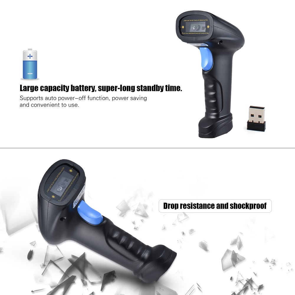 2.4G 1d / 2d / qr Barcode Scanner Code à Barres Lecteur Sans Fil Avec Récepteur USB - le Noir