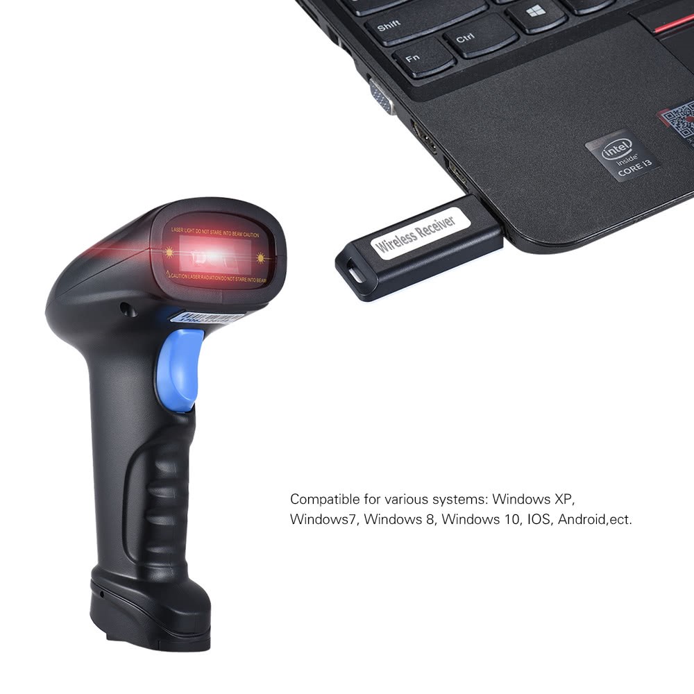 2.4G 1d/2d/qr Barcode Scanner Código de Barras Leitor Sem Fio Com Receptor USB - Preto