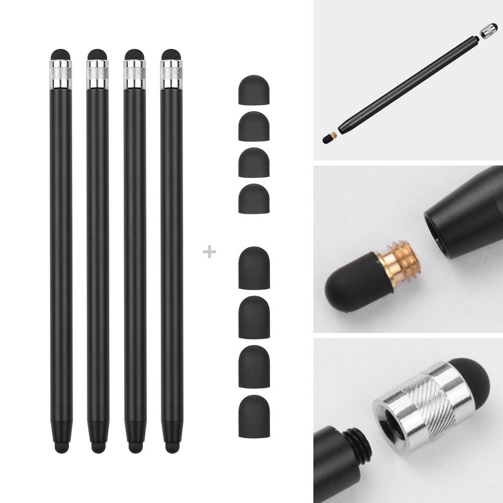 [4pcs] Stylos À Écran Tactile Sensible Universel 2 In-1 Pour Tablette Et Smartphones Avec Écran Capacitif - Noir