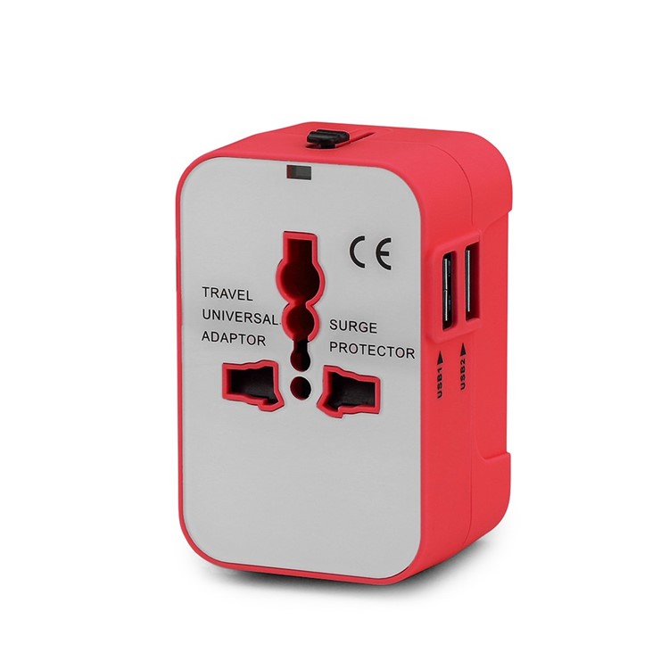 

All-In-One Universal World Wide Travelling AC Adapter Plug - Red/2-USB