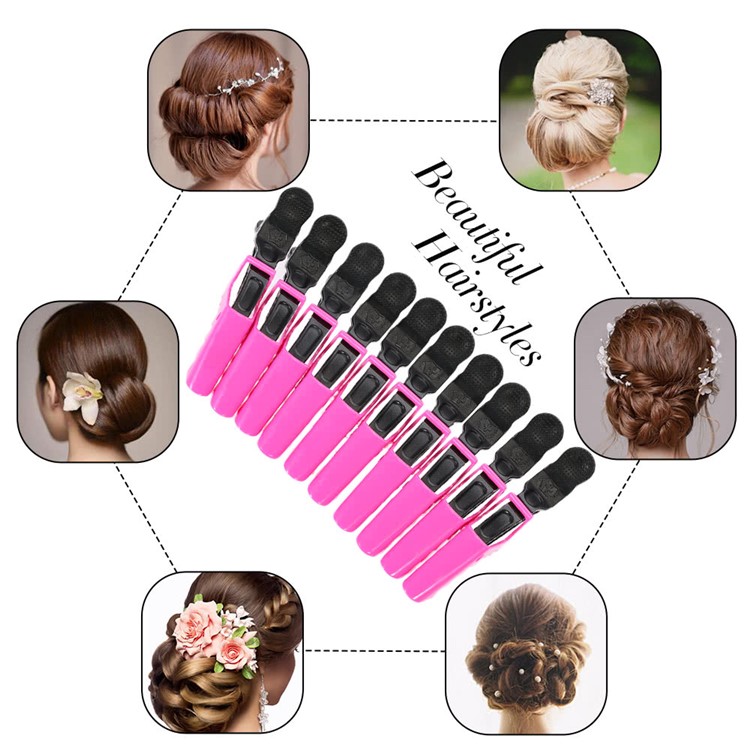 10Pcs  Croc Hairdressing Cutting Clamps Hair Sectioning Grip Clips Hair Grip Clips Salon Styling - Rose-7