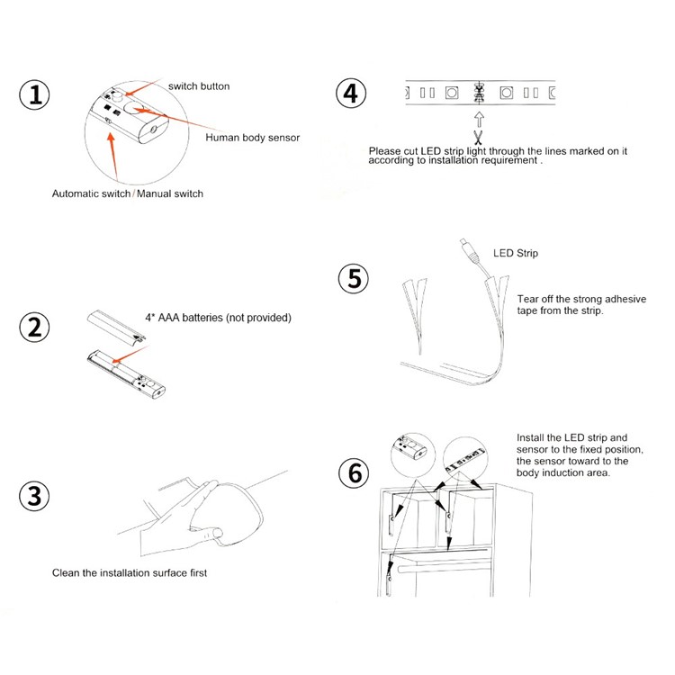 Camera da Letto Per la Casa Impermeabile da 1 m Luce a Strisce Mobili a 30 Led Con Sensore di Movimento PIR Sensibile - Bianca