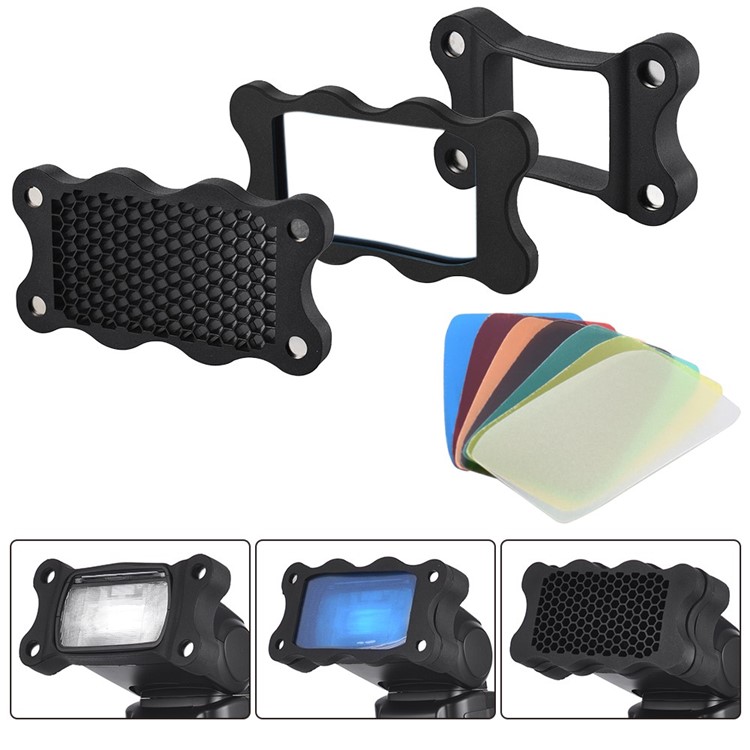 

Flash Speedlite Rubber Honeycomb Grib + 7Pcs Color Gels Filters