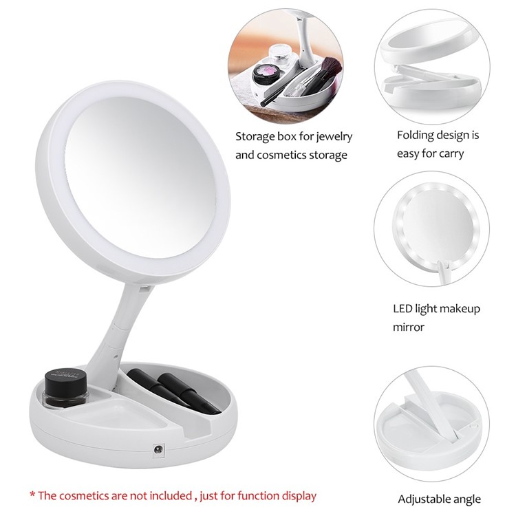 10X Magnifying Tri-fold LED Lighted Makeup Mirror Adjustable Angle Double-sided Desk Mirror-11